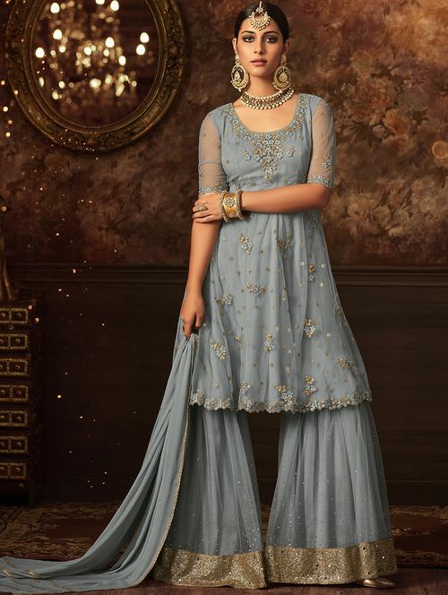 embroidered semi-stitched sharara suit - 15491986 - Very Small Image - 1