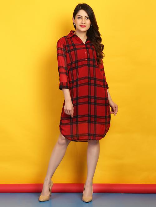 curved hem checkered shift dress - 15492539 - Very Small Image - 1