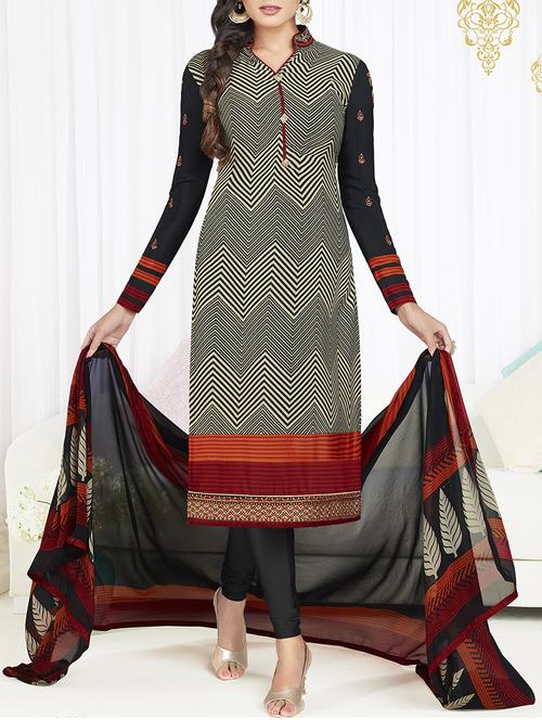 embroidered semi-stitched churidaar suit - 15492967 - Very Small Image - 1