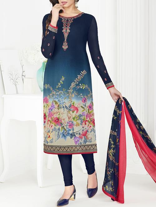 embroidered unstitched churidaar suit - 15492972 - Very Small Image - 1
