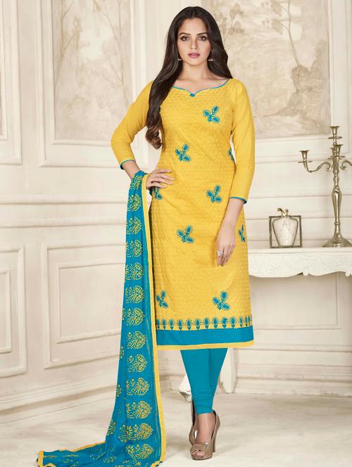 embroidered unstitched churidaar suit - 15493184 - Very Small Image - 1