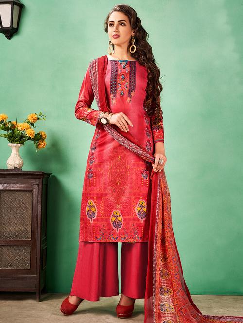 printed unstitched palazzo suit - 15493221 - Very Small Image - 1