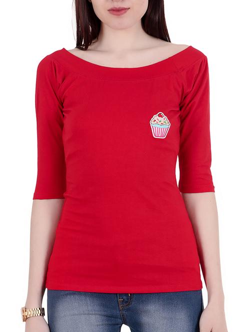 scoop neck raglan sleeved graphic patch top - 15493534 - Very Small Image - 1