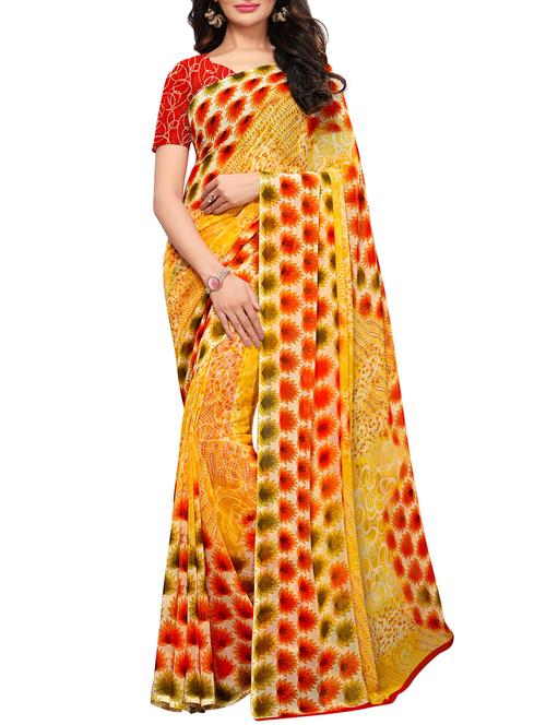 contrast bordered printed saree with blouse - 15494192 - Very Small Image - 1