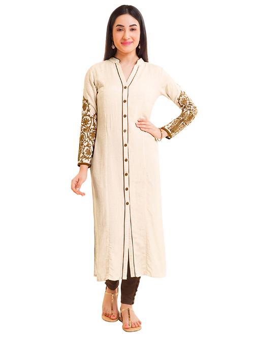 embroidered piping straight kurta - 15494745 - Very Small Image - 1