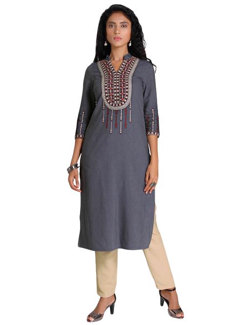 embroidered straight kurta - 15494761 - Very Small Image - 1