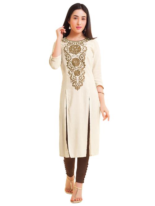embroidered double slit straight kurta - 15494770 - Very Small Image - 1