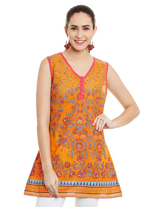 v-neck button detail kurti - 15495146 - Very Small Image - 1