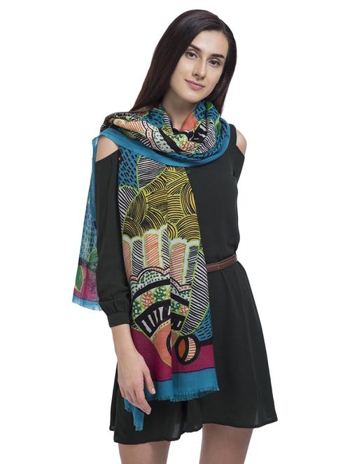 blue printed wool stole - 15495397 - Very Small Image - 1