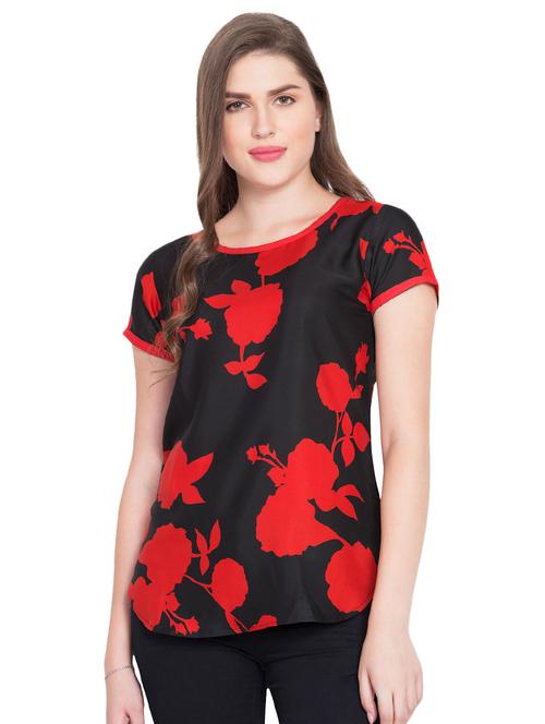 floral contrast piping top - 15496575 - Very Small Image - 1