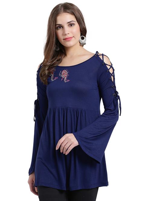 embroidered criss cross lace flared sleeved top - 15496624 - Very Small Image - 1