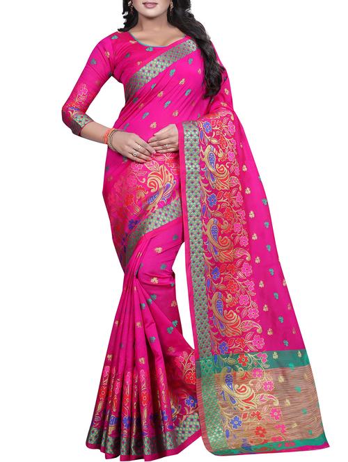 floral zari motif banarasi saree with blouse - 15496883 - Very Small Image - 1