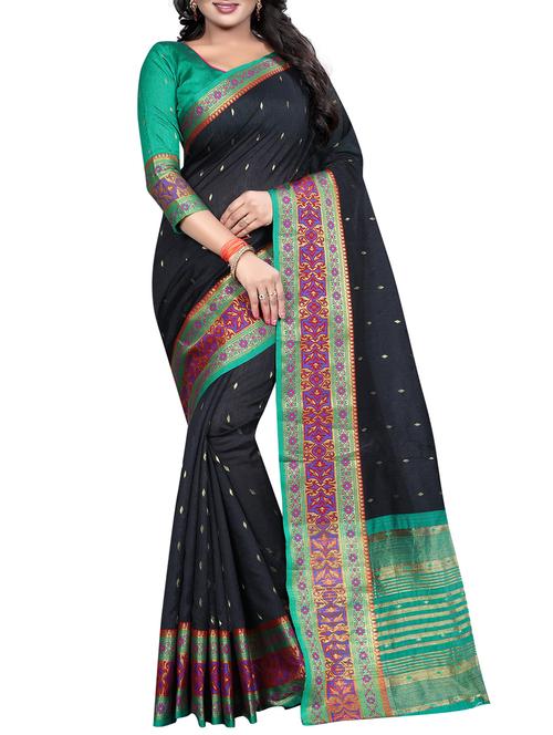 contrast zari border banarasi saree with blouse - 15496886 - Very Small Image - 1