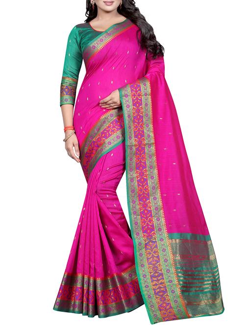 contrast zari border banarasi saree with blouse - 15496887 - Very Small Image - 1