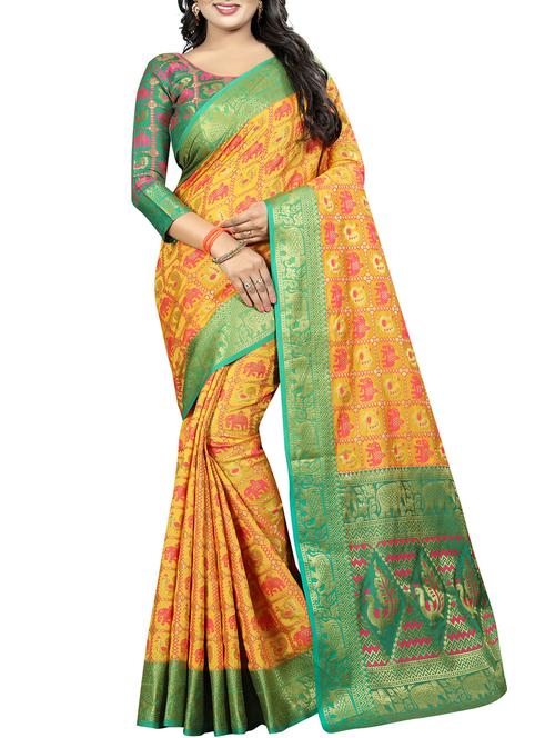 contrast pallu conversational kanjivaram saree with blouse - 15496901 - Very Small Image - 1