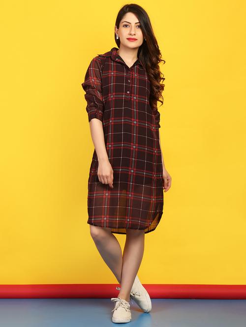 button detail checkered shift dress - 15497070 - Very Small Image - 1