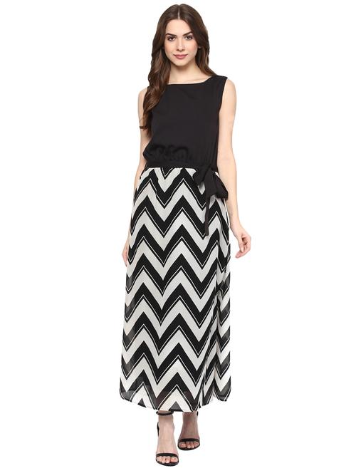 self-tie waist chevron print maxi dress - 15497091 - Very Small Image - 1