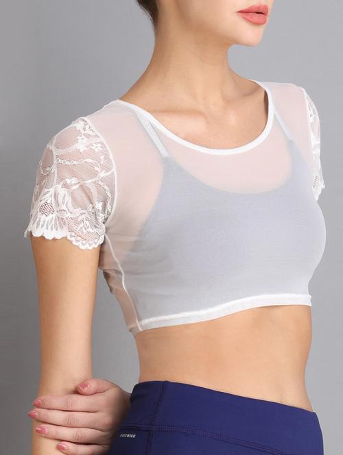 laced panel sheer crop top - 15497112 - Very Small Image - 1