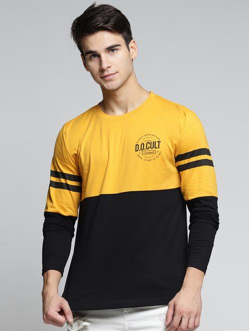 yellow cotton color block t-shirt - 15497566 - Very Small Image - 1