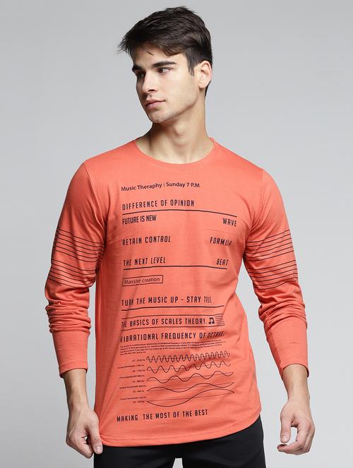 orange cotton all over print t-shirt - 15497594 - Very Small Image - 1