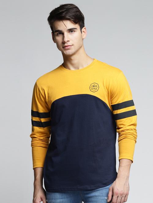 yellow cotton color block t-shirt - 15497605 - Very Small Image - 1