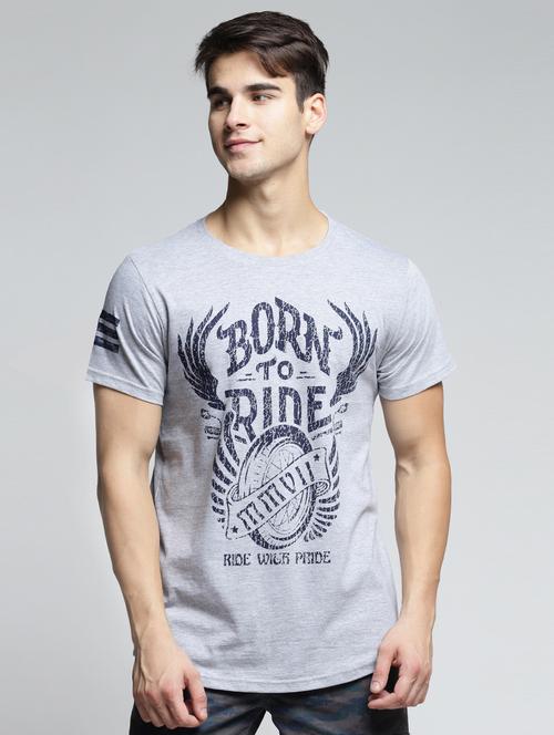 grey cotton front print t-shirt - 15497615 - Very Small Image - 1