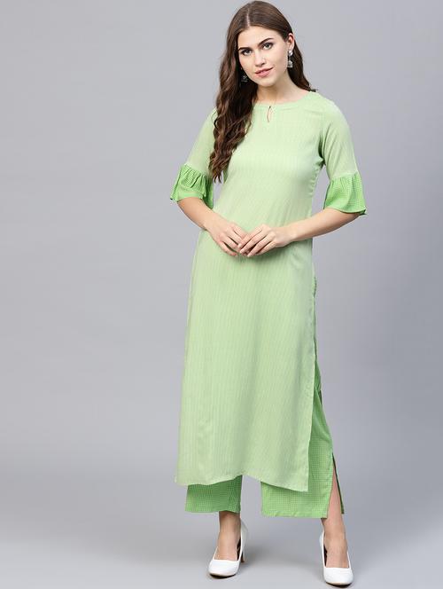 stripes bell sleeved kurta with palazzo set - 15497674 - Very Small Image - 1
