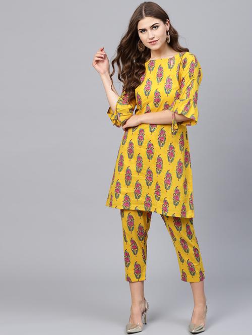 printed bell sleeved kurta with pant set - 15497676 - Very Small Image - 1