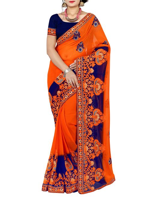 floral dori thread embroidered saree with blouse - 15497789 - Very Small Image - 1