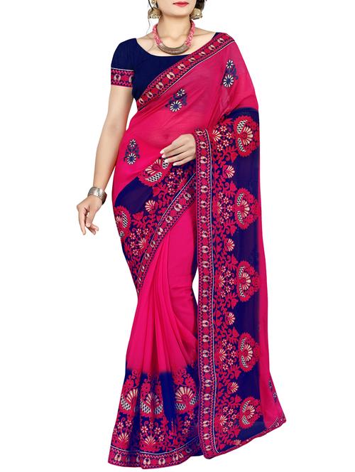 floral dori thread embroidered saree with blouse - 15497790 - Very Small Image - 1