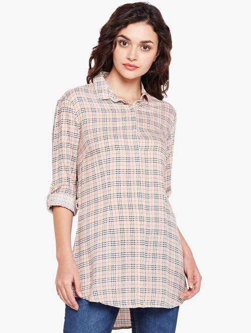 roll-up sleeved checkered tunic - 15497870 - Very Small Image - 1