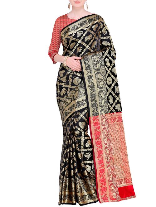 zari conversational kanjivaram saree with blouse - 15498604 - Very Small Image - 1