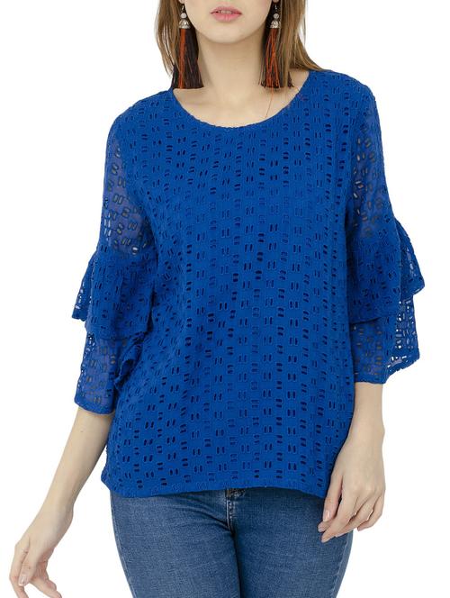 layered sleeve schiffli top - 15498825 - Very Small Image - 1
