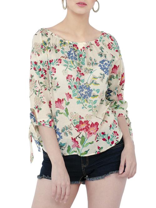 side tie up sleeved printed top - 15498827 - Very Small Image - 1