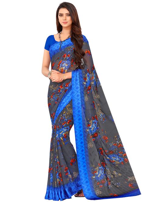floral printed saree with blouse - 15498834 - Very Small Image - 1