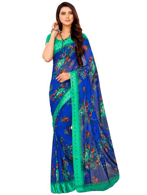 floral printed saree with blouse - 15498837 - Very Small Image - 1