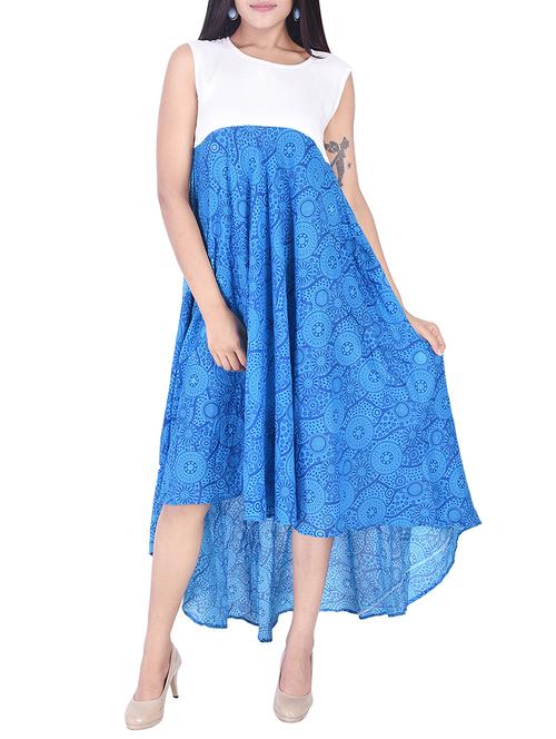 contrast yoke printed high low dress - 15498847 - Very Small Image - 1