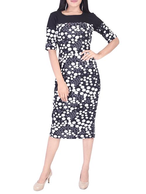 solid yoke printed pencil dress - 15498849 - Very Small Image - 1