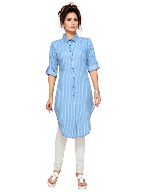 denim straight stripes kurta - 15500065 - Very Small Image - 1