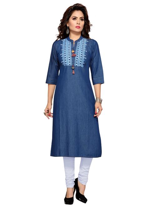 denim straight printed kurta - 15500068 - Very Small Image - 1