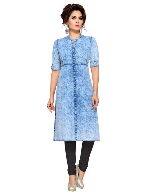 denim straight kurta - 15500069 - Very Small Image - 1