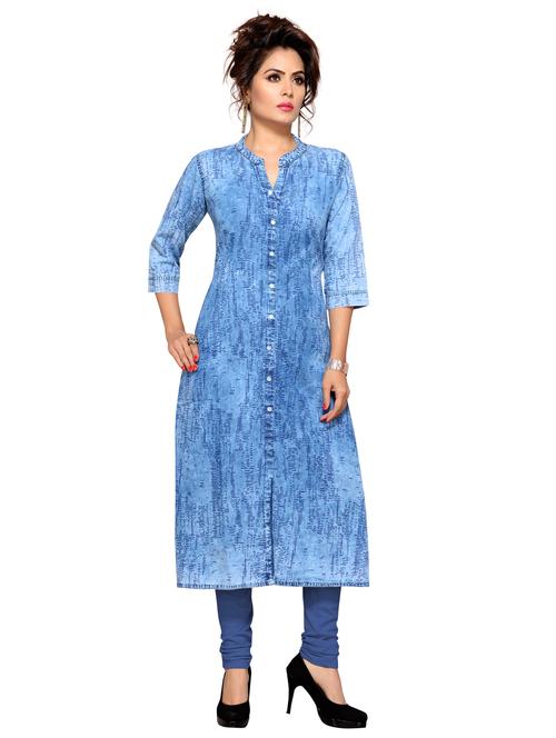 denim a-line printed kurta - 15500070 - Very Small Image - 1