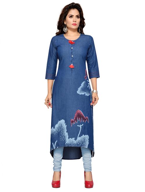 denim asymmetric kurta - 15500073 - Very Small Image - 1
