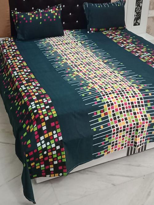 polycotton printed double bed bedsheet with 2 pillow covers - 15501346 - Very Small Image - 1