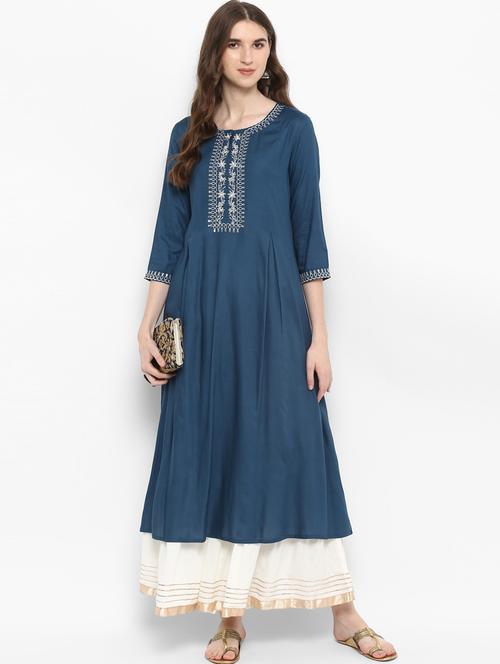embroidered kurta with palazzo set - 15502064 - Very Small Image - 1
