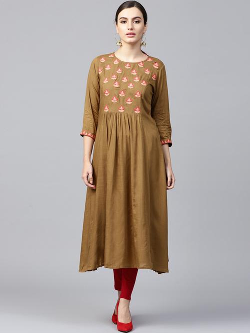 embroidered a-line kurta - 15502079 - Very Small Image - 1