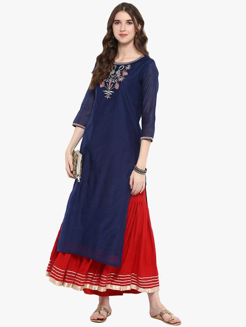 embroidered kurta with gota patti skirt set - 15502086 - Very Small Image - 1