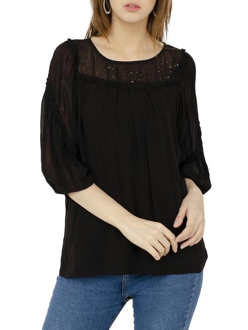 frilled detail sequined yoke top - 15502298 - Very Small Image - 1