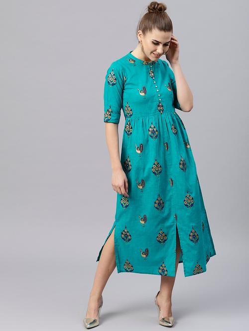 button detailed printed dress - 15502606 - Very Small Image - 1