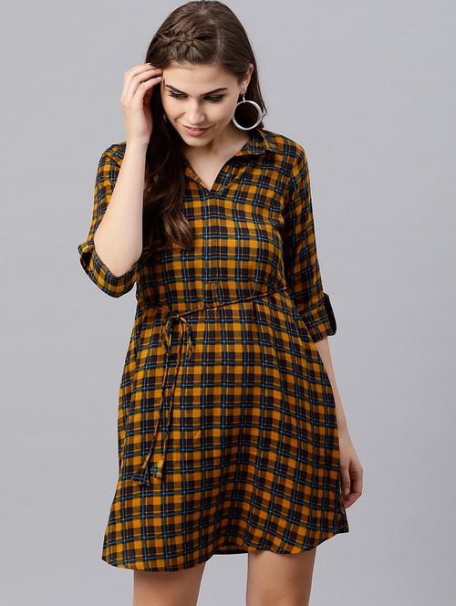 tie up waist checkered dress - 15502645 - Very Small Image - 1